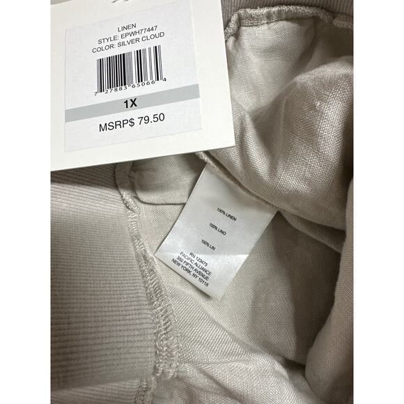Ellen Tracy Women's Beige Tan Wide Leg Linen Pants Pull On Drawstring Size 1X - Picture 6 of 10